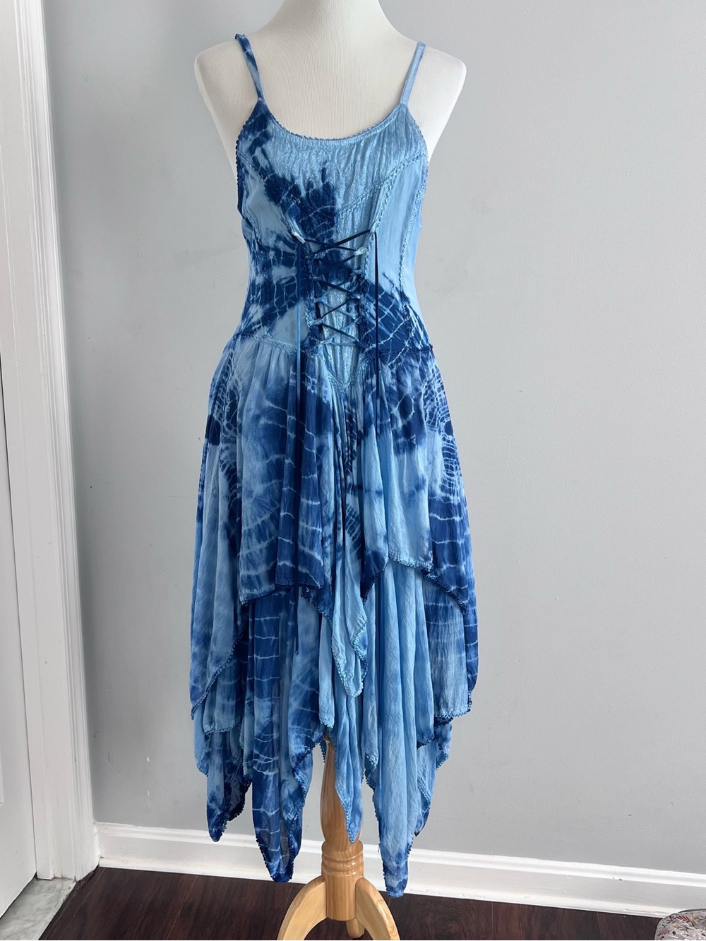 Advance Apparels Blue Tie Dye Corset Handkerchief Dress OS